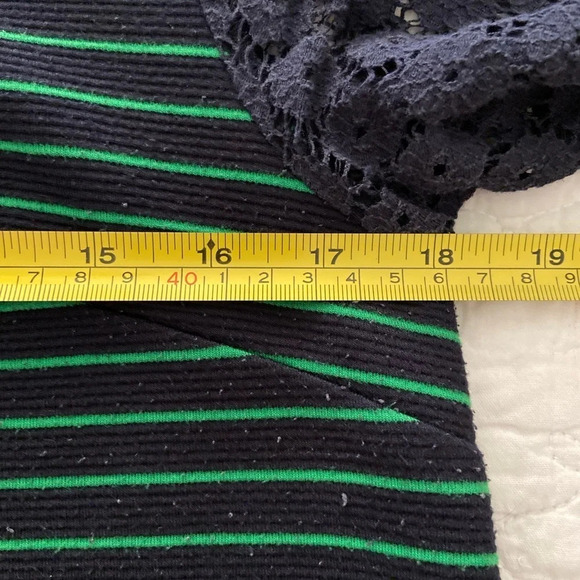 Postmark Anthropologie Women’s Medium Blue Green Striped Cute Top Shirt Lace - Picture 6 of 10